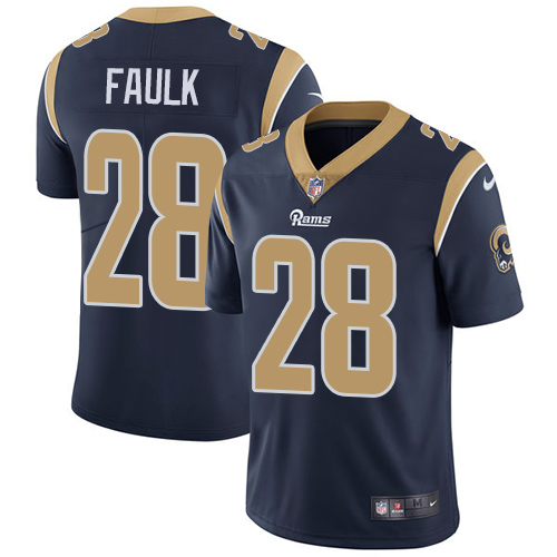 Nike Rams #28 Marshall Faulk Navy Blue Team Color Men's Stitched NFL Vapor Untouchable Limited Jersey - Click Image to Close